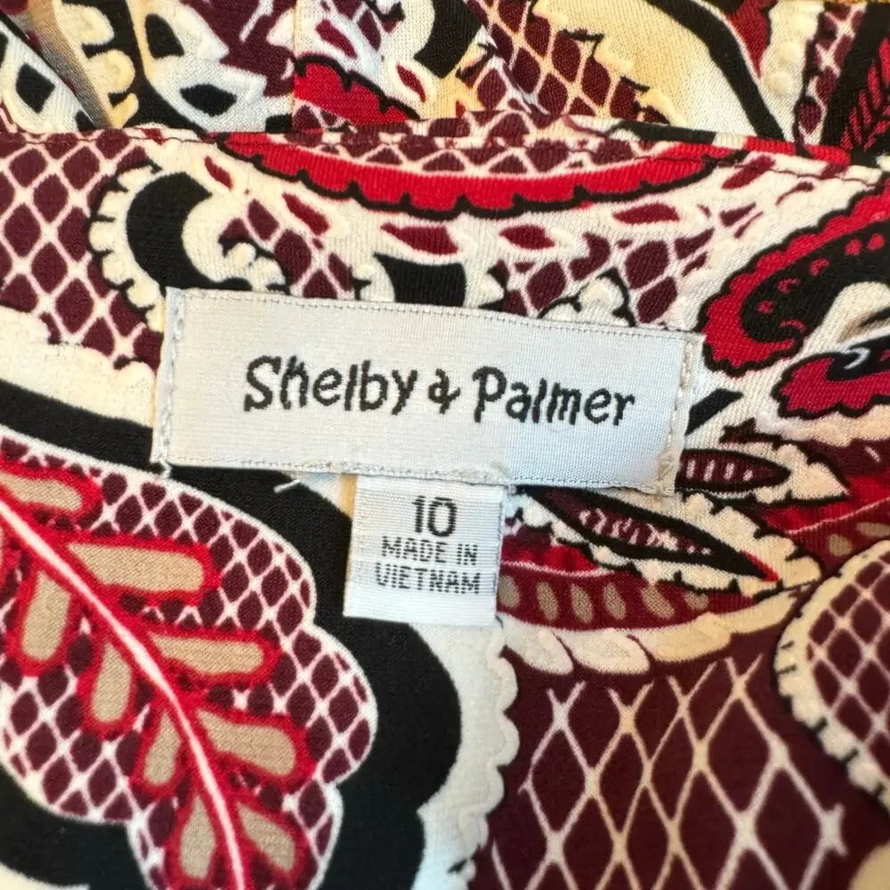Shelby & Palmer Paisley Bell Sleeve Dress Size 10 Stretch Knit Boho Mod Retro - Picture 3 of 13